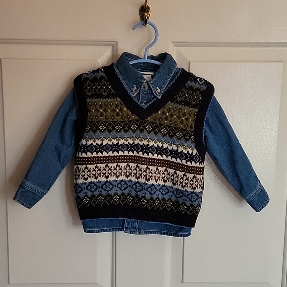 bt kids Other - BT Kids, 2T denim shirt and vest, boys, blue, green and white